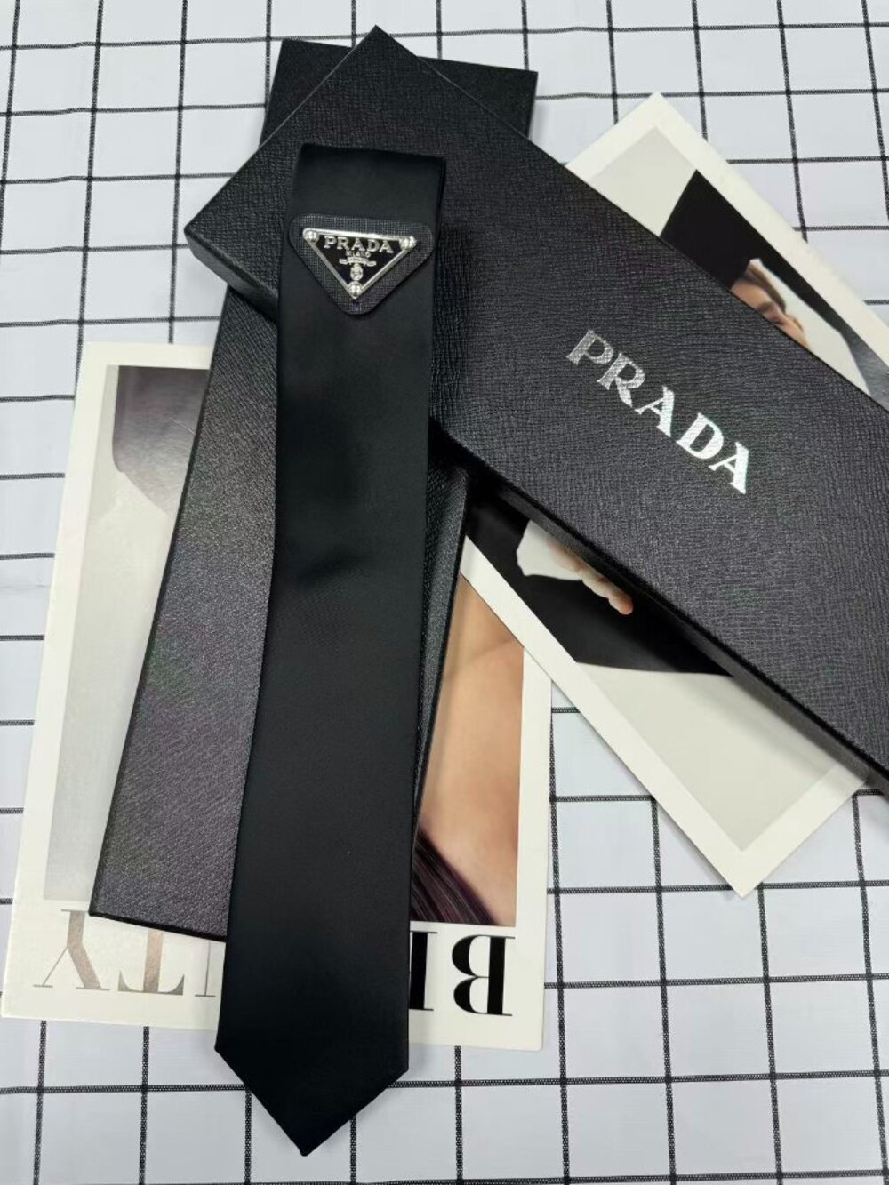 Prada Black Tie💟 Triangle Logo(Gift Box Included) Business Professional 💦 - Picture 3 of 8